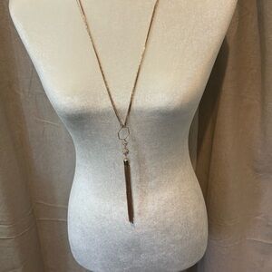 C1946 Long Gold tone Tassel Necklace